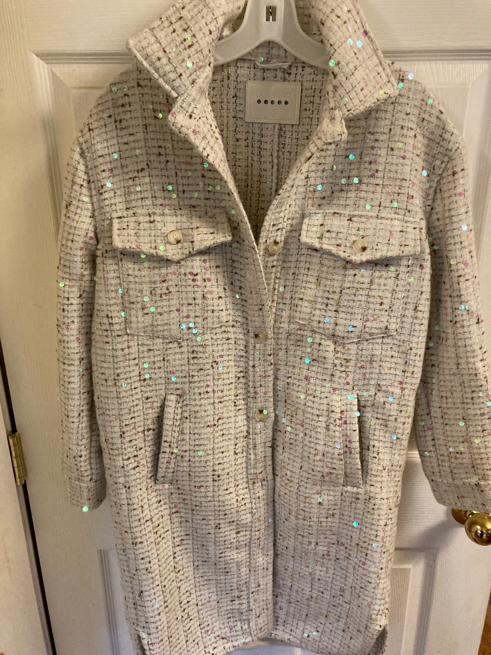 [BlankNYC] Sequin Tweed Long Coat - Cream